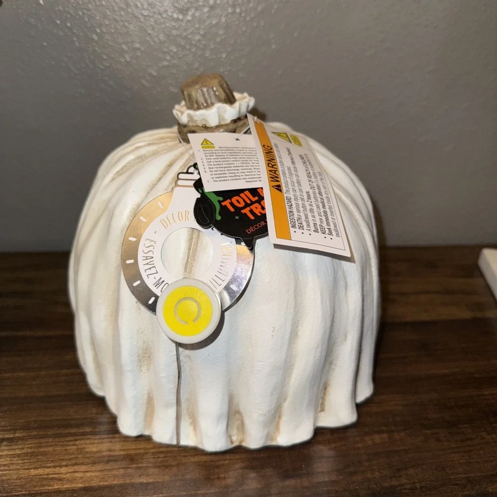 New Toil & Trouble Halloween Pumpkin With Ghost Mask  LED Light Up Larger One